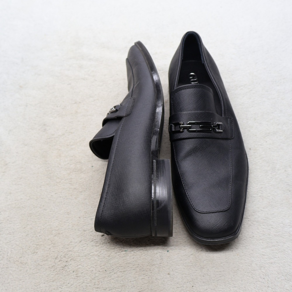 Guess Mens 10 Loafers Black Hendo Textured Metal Bit Square Toe Dress Slip On